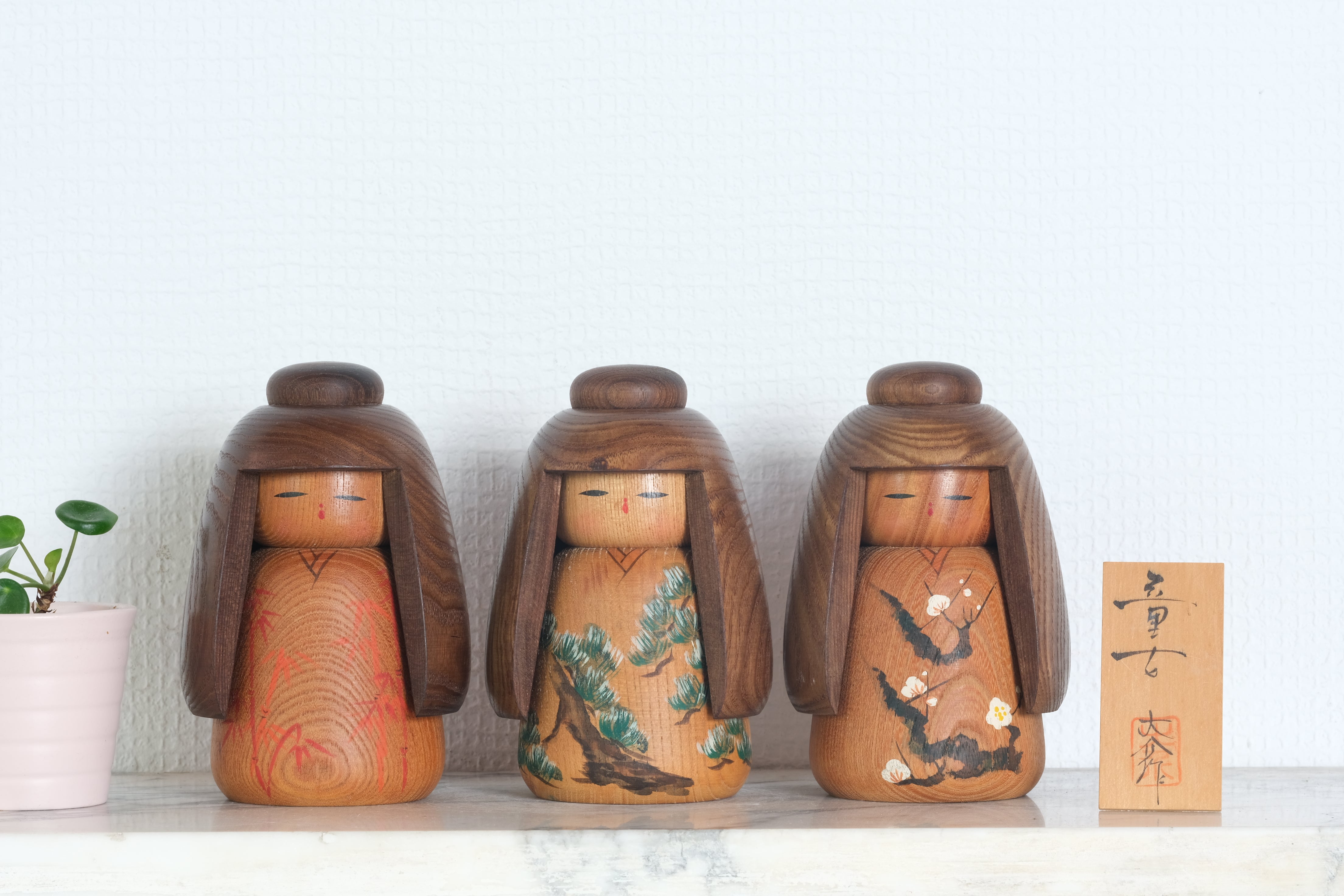 Set of Three Vintage Sosaku Kokeshi by Takeda Daisuke | 13 cm