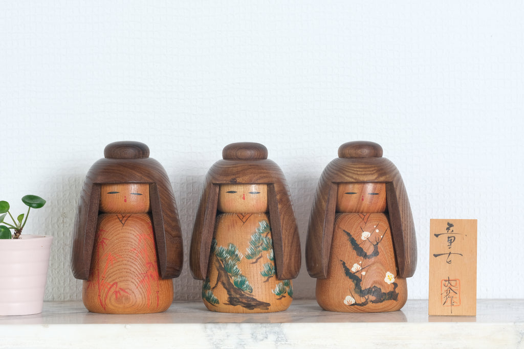 Set of Three Vintage Sosaku Kokeshi by Takeda Daisuke | 13 cm