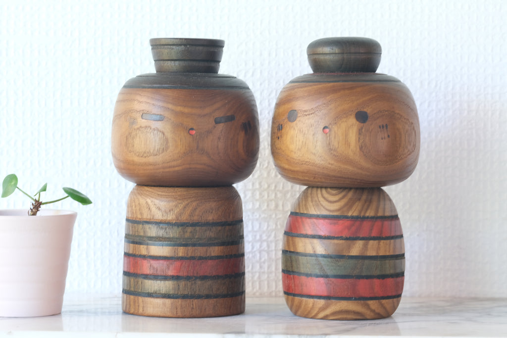 Pair of Vintage Creative Kokeshi by Sanpei Yamanaka (1926-2012) | 16 cm