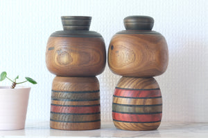 Pair of Vintage Creative Kokeshi by Sanpei Yamanaka (1926-2012) | 16 cm