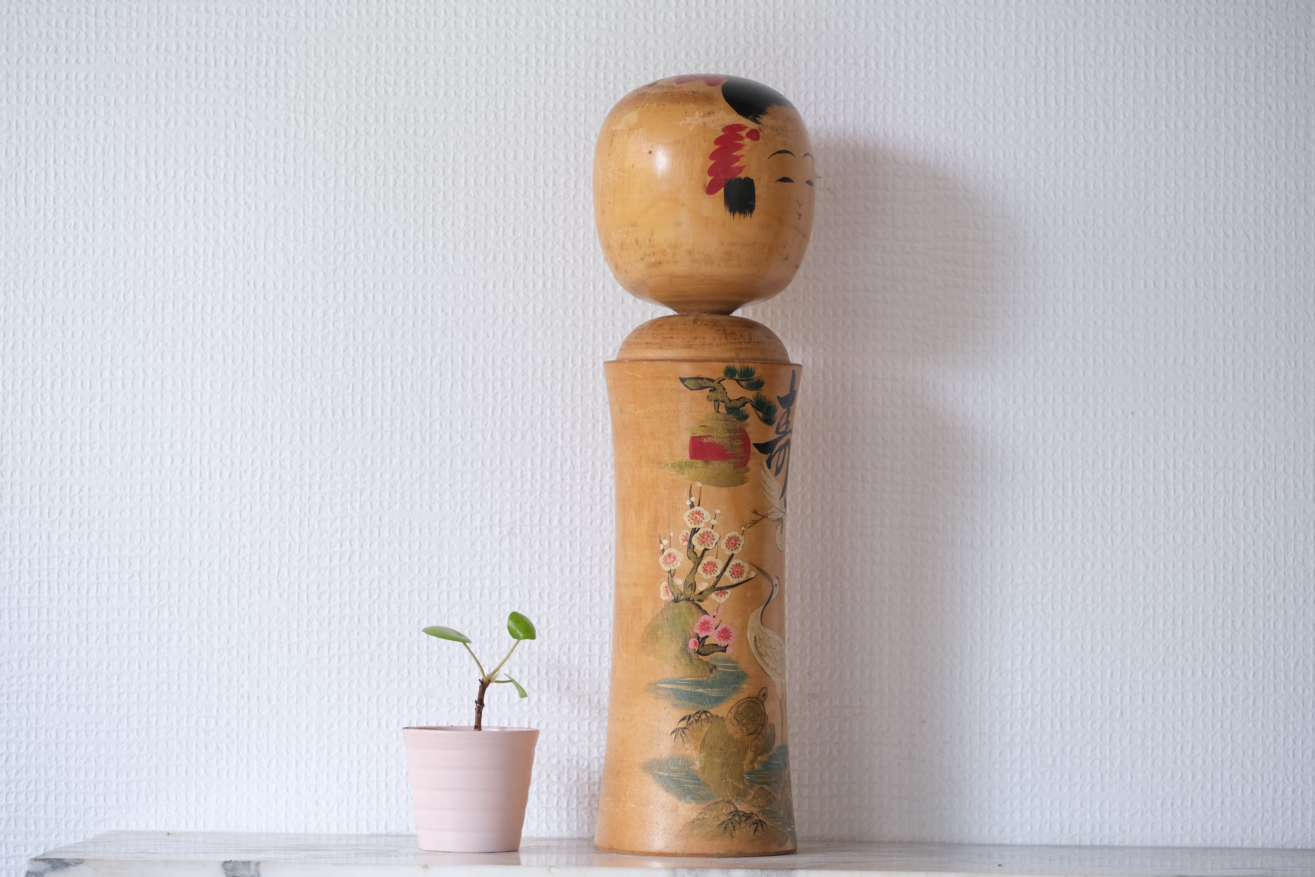 Rare Vintage Narugo Kokeshi with Cranes and Turtles | 38 cm