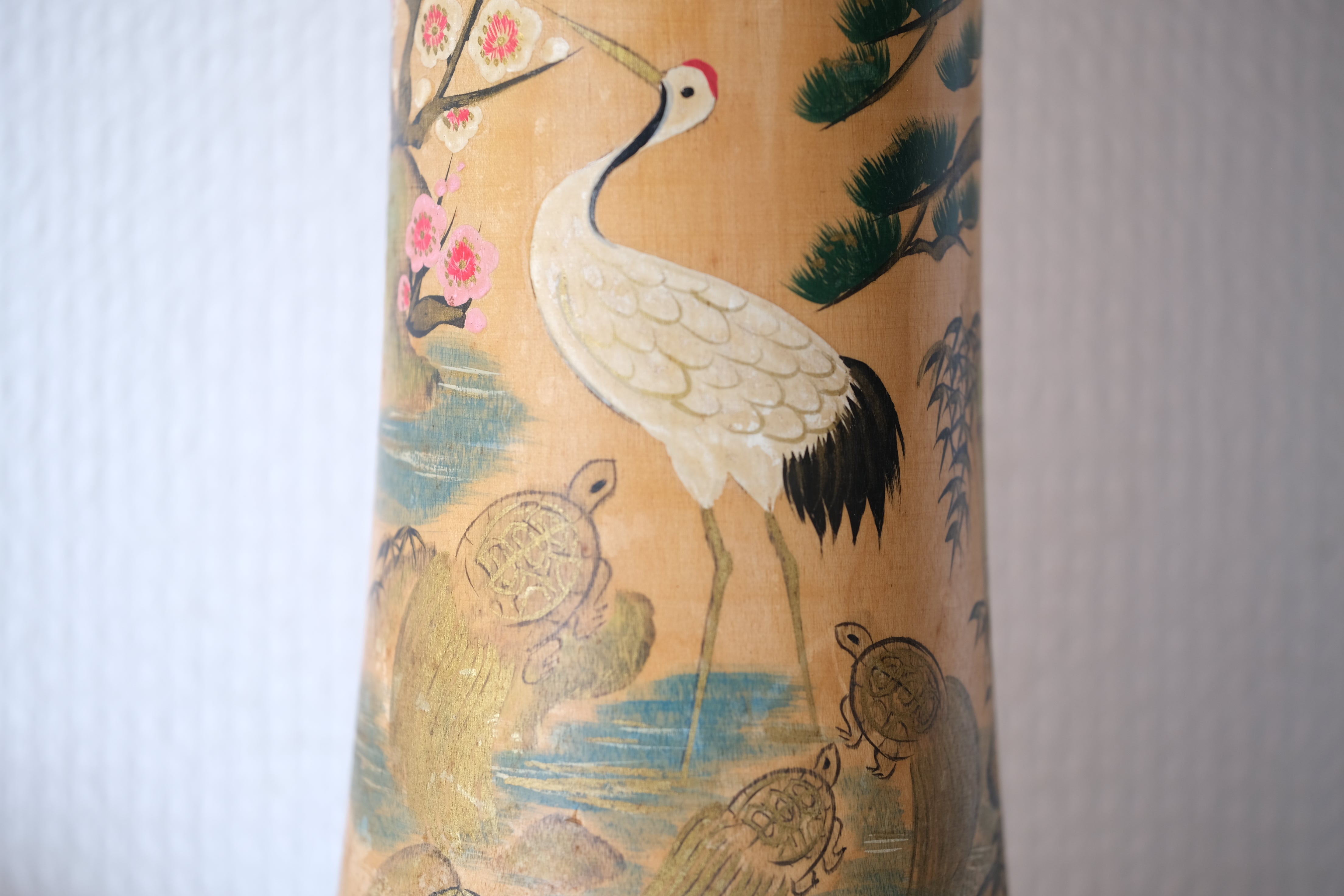 Rare Vintage Narugo Kokeshi with Cranes and Turtles | 38 cm