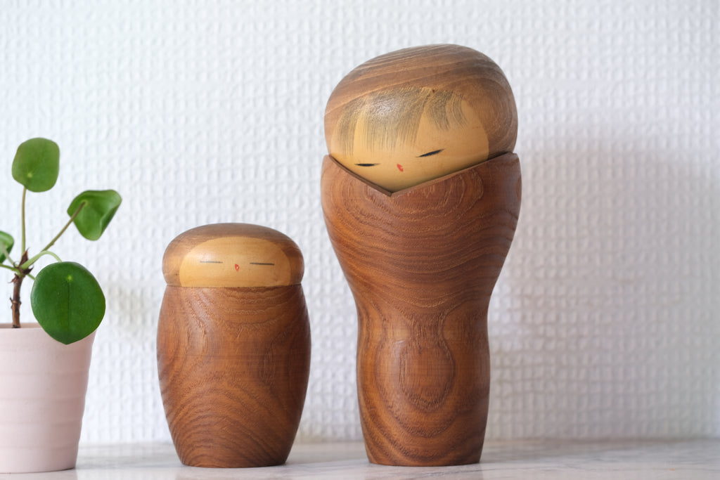 Pair of Vintage Creative Kokeshi by Watanabe Masao (1917-2007) | 'Mother and Child' | 10 cm and 17 cm