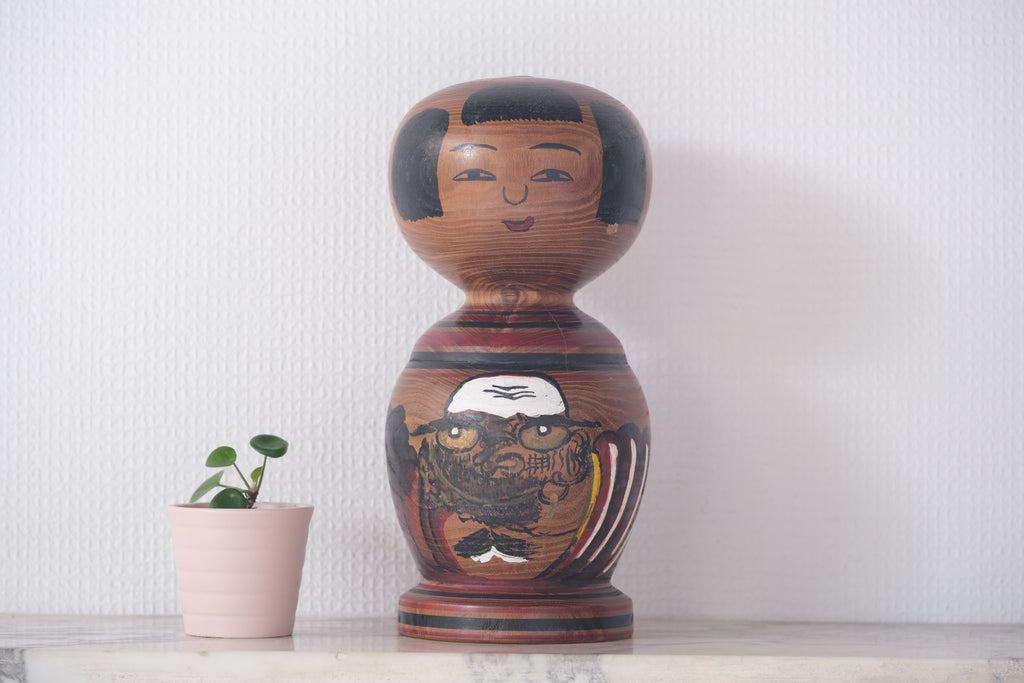 Rare Vintage Traditional Kokeshi with Daruma | Dated: 1993 | 25 cm