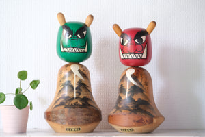 Rare Pair of Vintage Demon Kokeshi | 24,5 cm and 26 cm