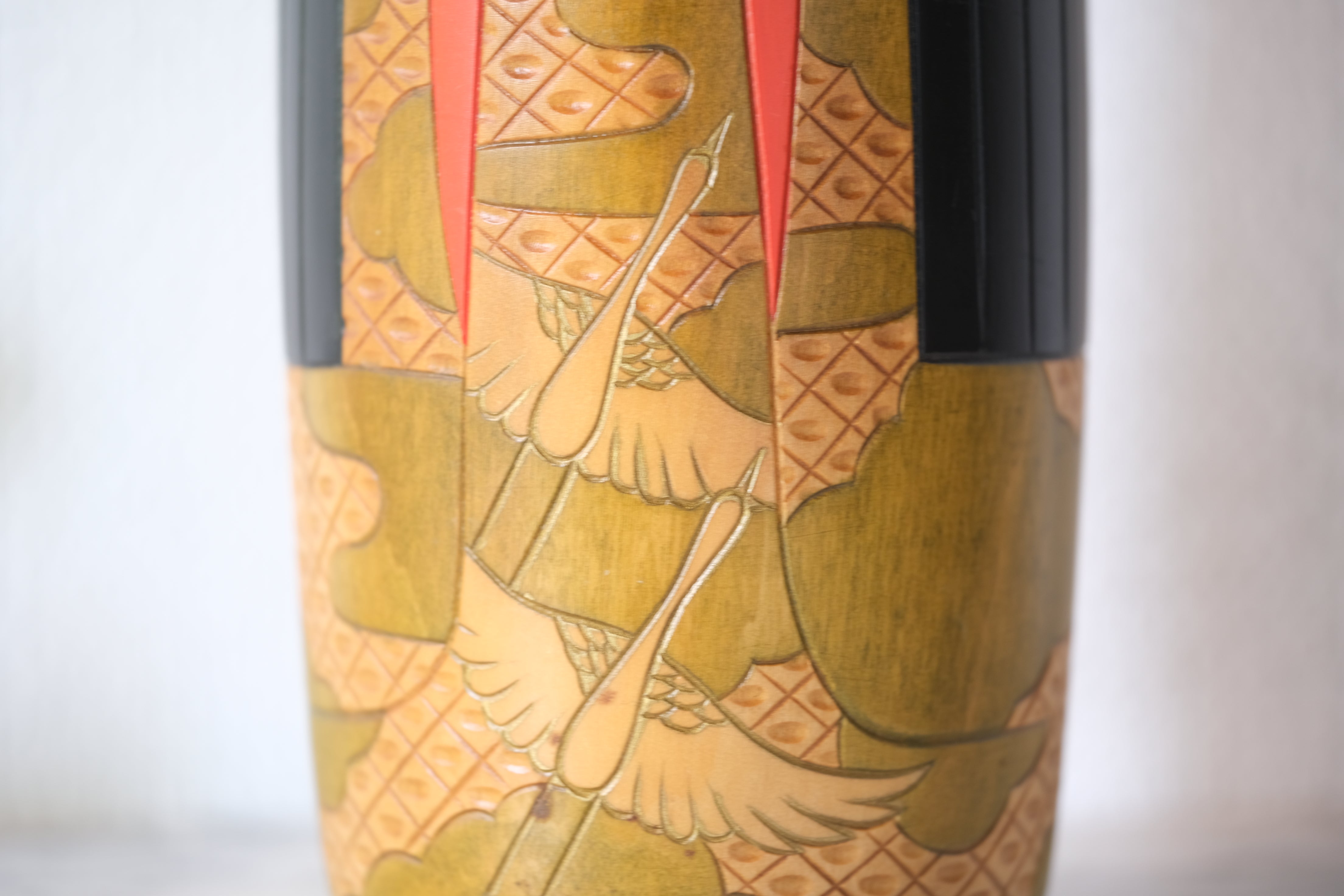 Exclusive Vintage Creative Kokeshi with Cranes by Yoshio Ohtani (1936- ) | Titled: 夕映 - Yūbae - Sunset | 24 cm