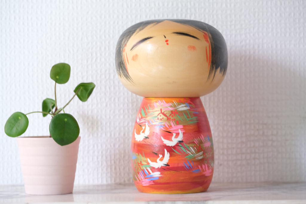 Vintage Creative Kokeshi By Takahashi Akinori 高橋 昭倫 (1957-) | Cranes | 17,5 cm