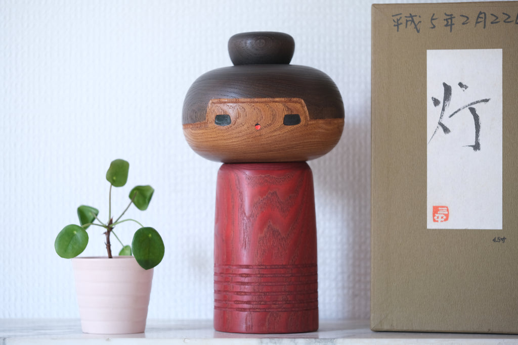 Vintage Creative Kokeshi by Sanpei Yamanaka (1926-2012) | Titled: 灯 - Akari - Light | With Original Box | 23 cm