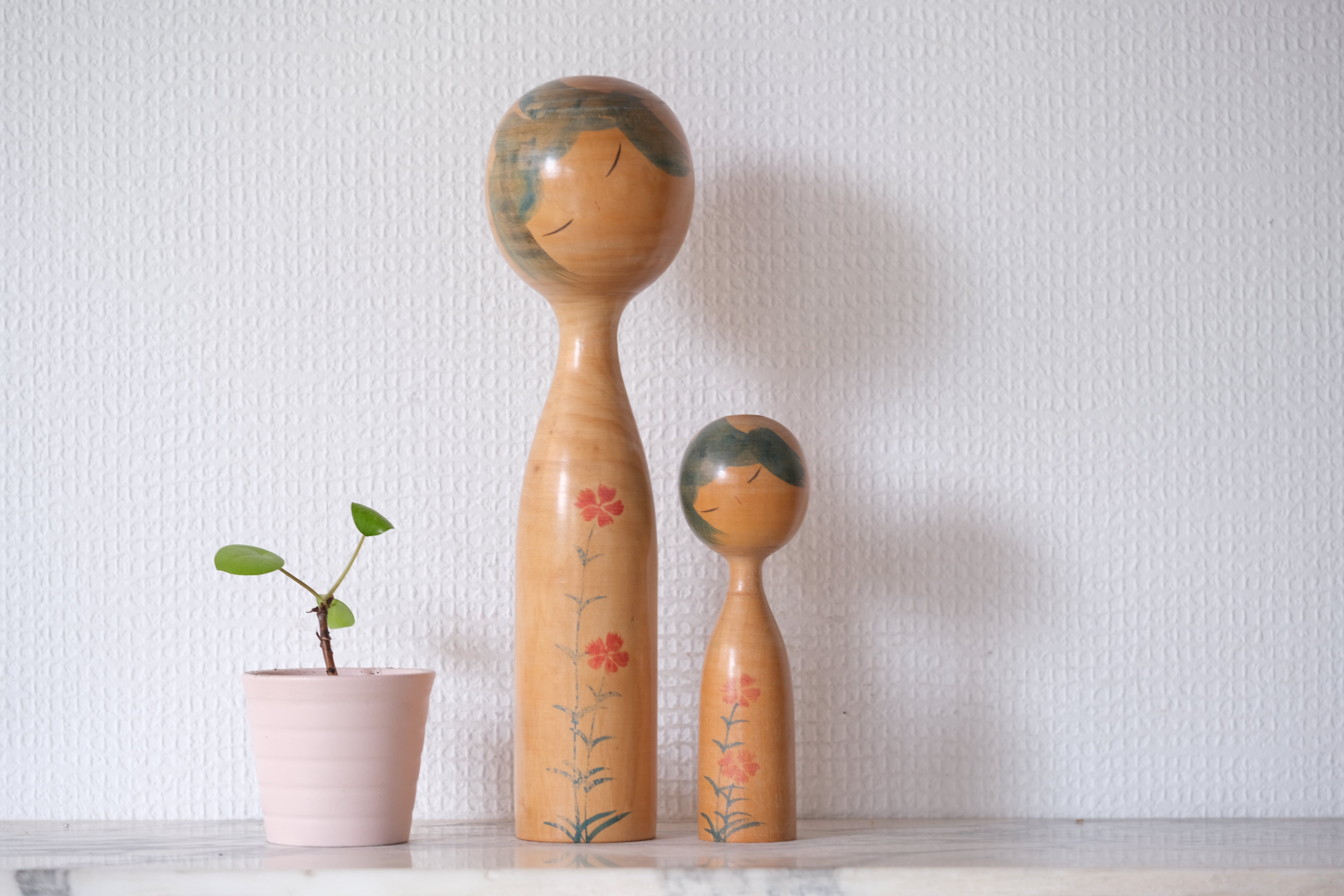 Rare Pair of Vintage Creative Kokeshi by Hideo Ishihara (1925-1999) | Mother and Child | 15 cm and 26,5 cm