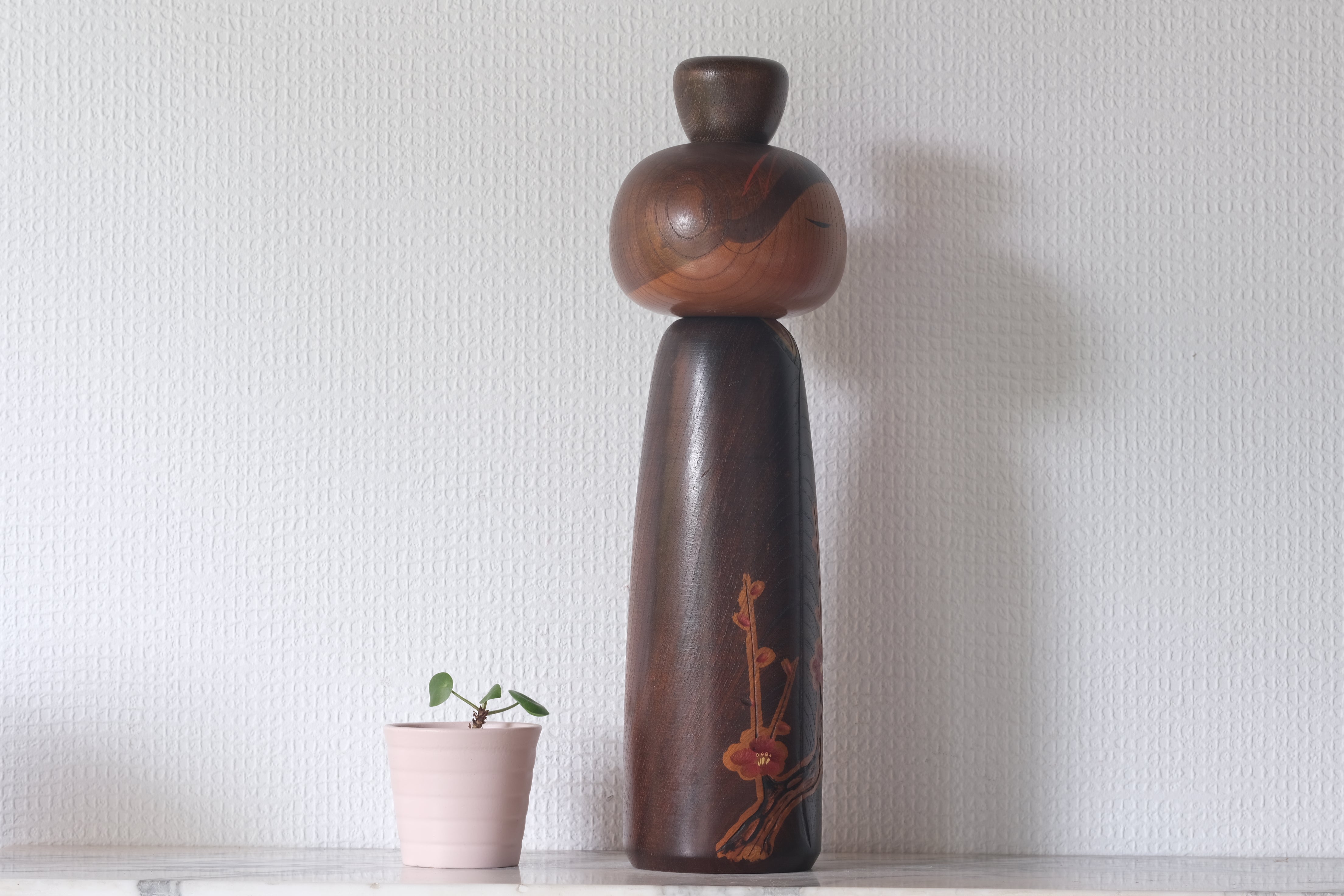 Vintage Sosaku Kokeshi With Plum Tree Flower Motif by Takeda Daisuke | 34 cm