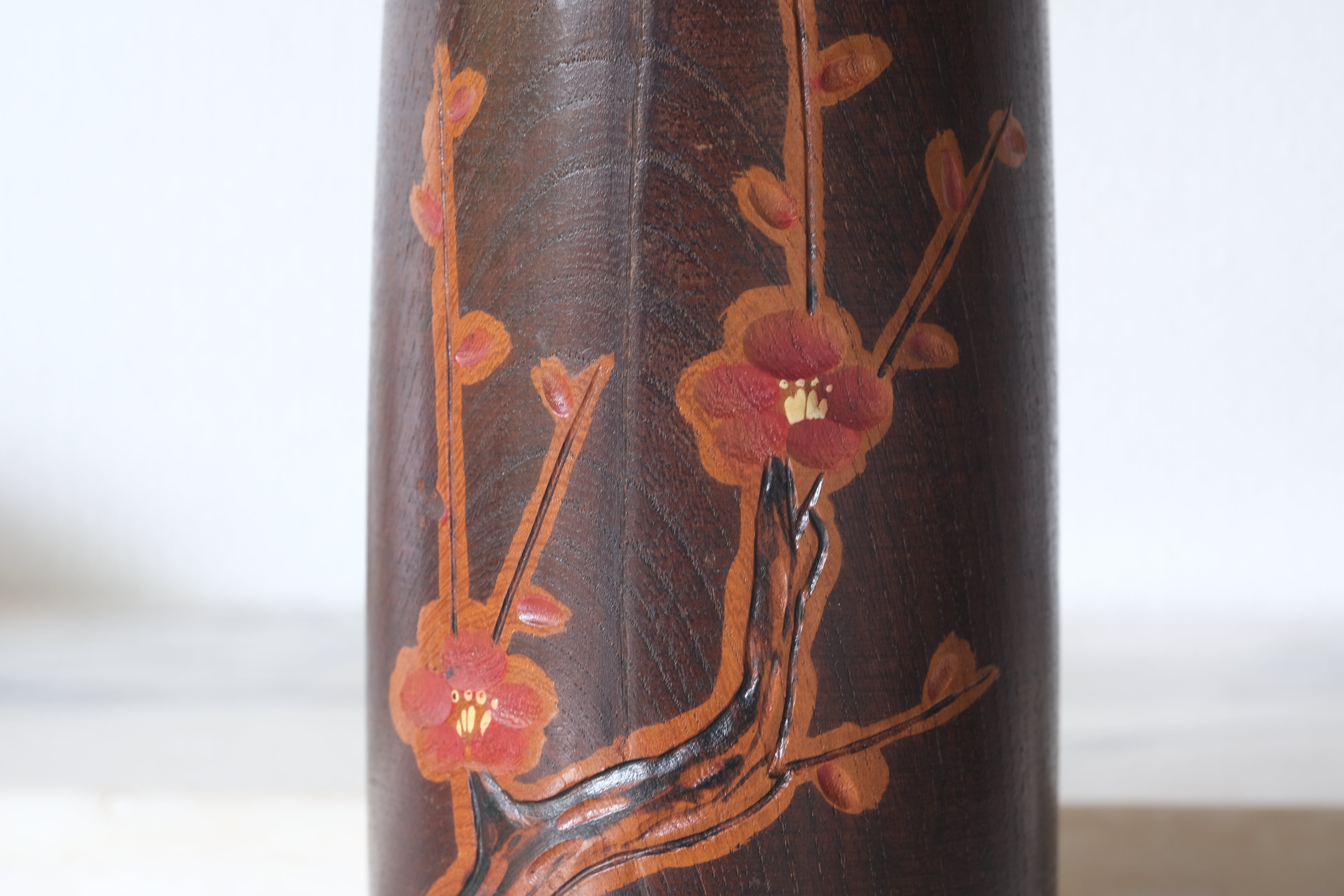 Vintage Sosaku Kokeshi With Plum Tree Flower Motif by Takeda Daisuke | 34 cm