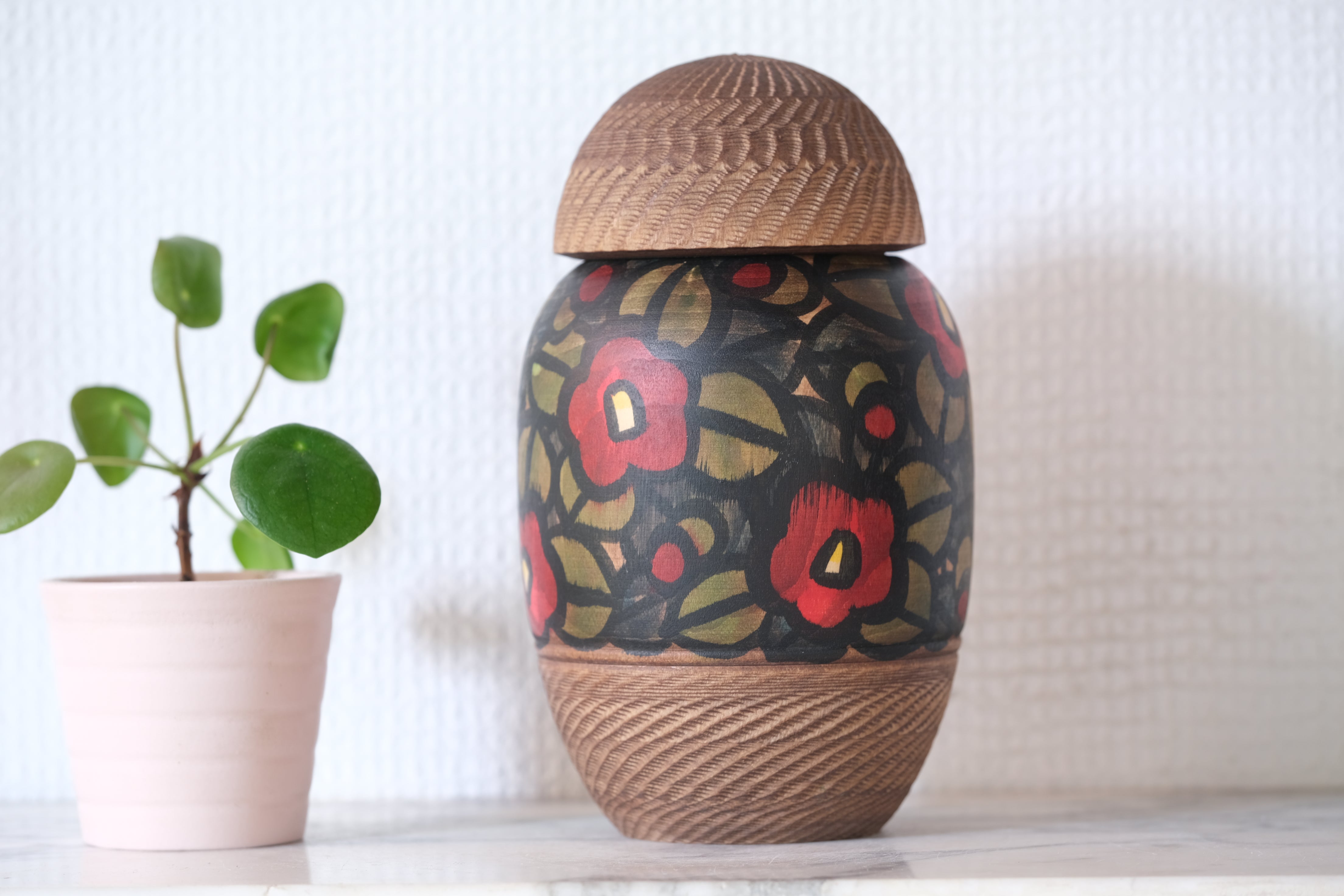 Exclusive Vintage Creative Kokeshi by Sansaku Sekiguchi 関口三 (1925-2018) | Titled: 山椿 - Camellia | 17 cm