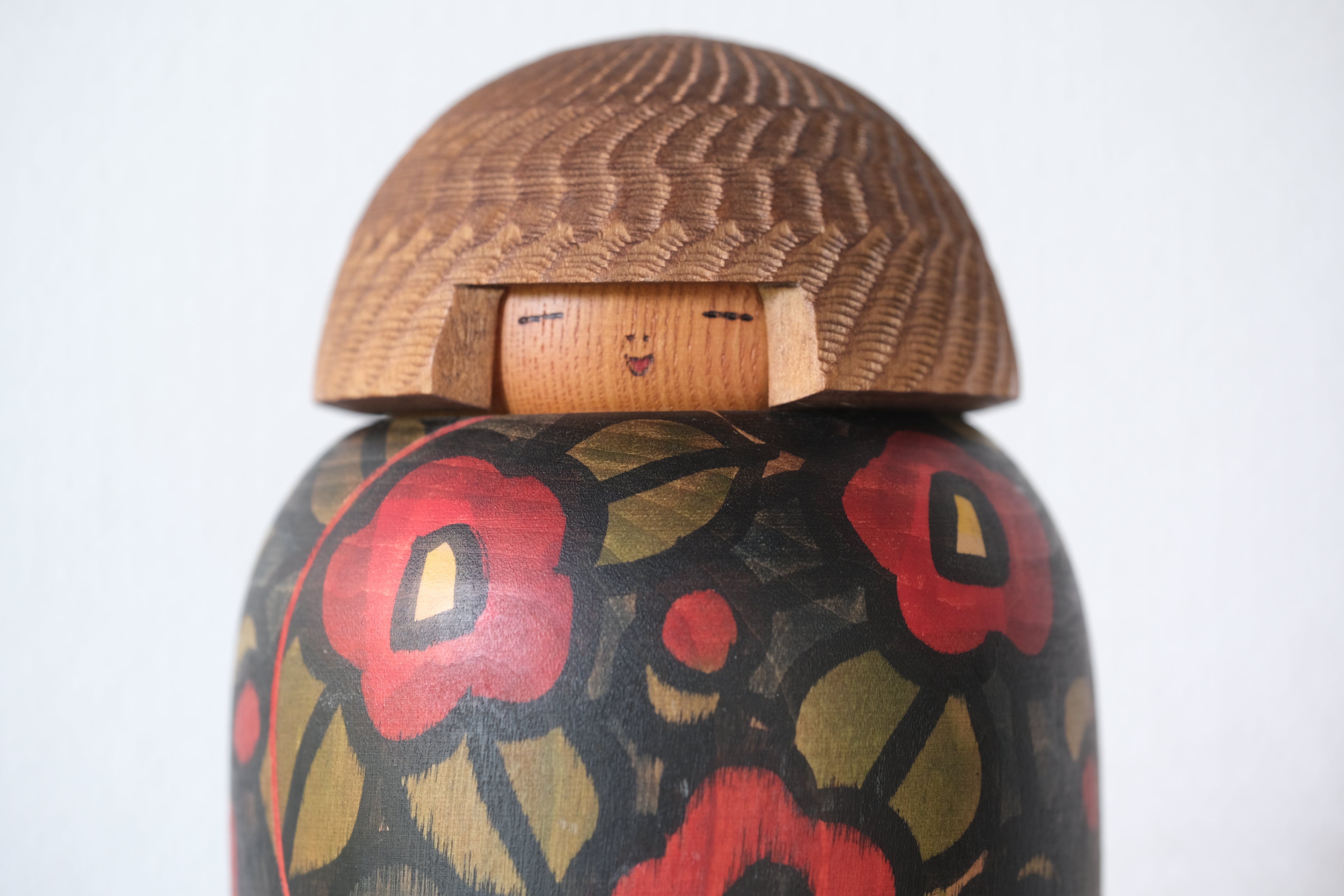Exclusive Vintage Creative Kokeshi by Sansaku Sekiguchi 関口三 (1925-2018) | Titled: 山椿 - Camellia | 17 cm