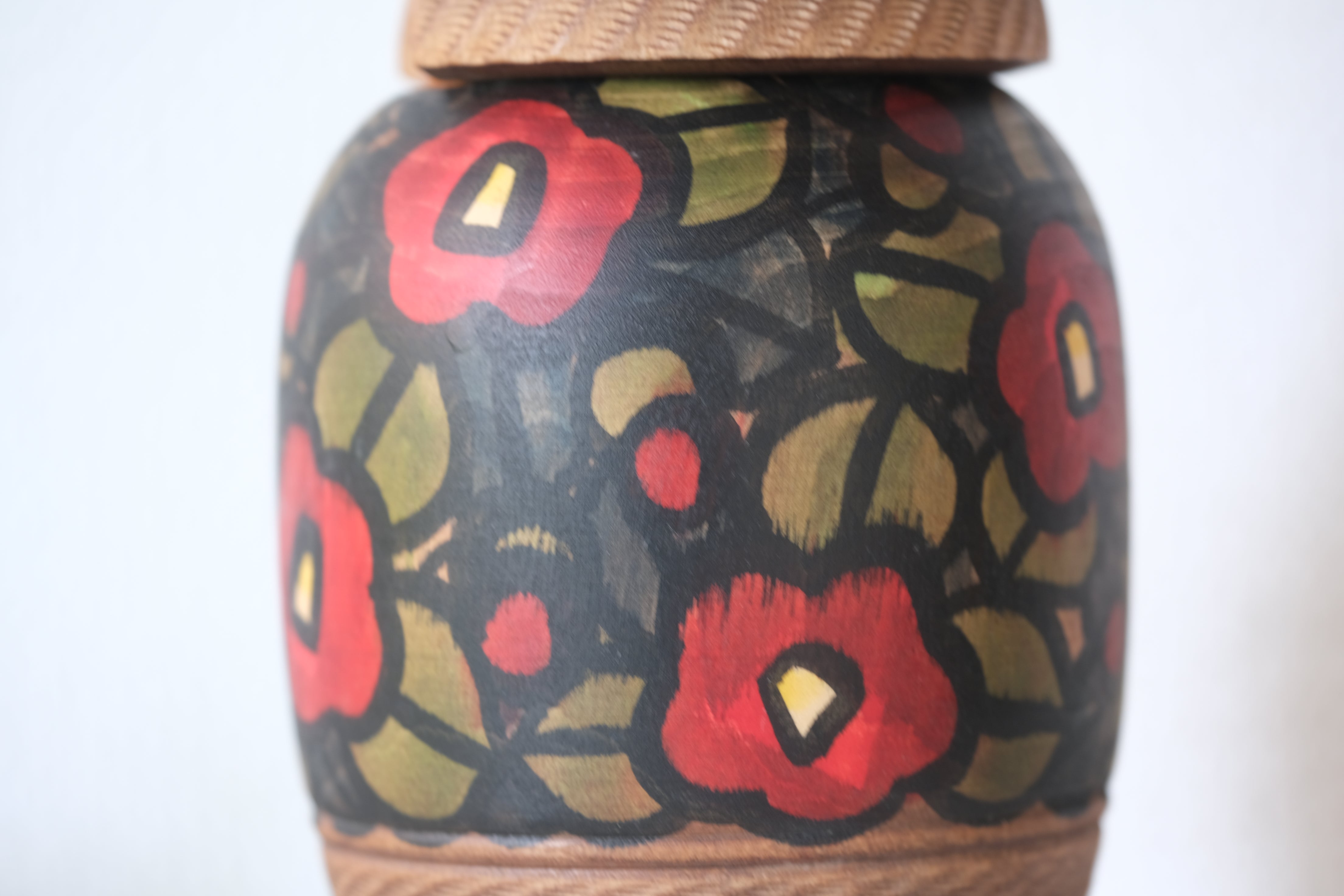 Exclusive Vintage Creative Kokeshi by Sansaku Sekiguchi 関口三 (1925-2018) | Titled: 山椿 - Camellia | 17 cm