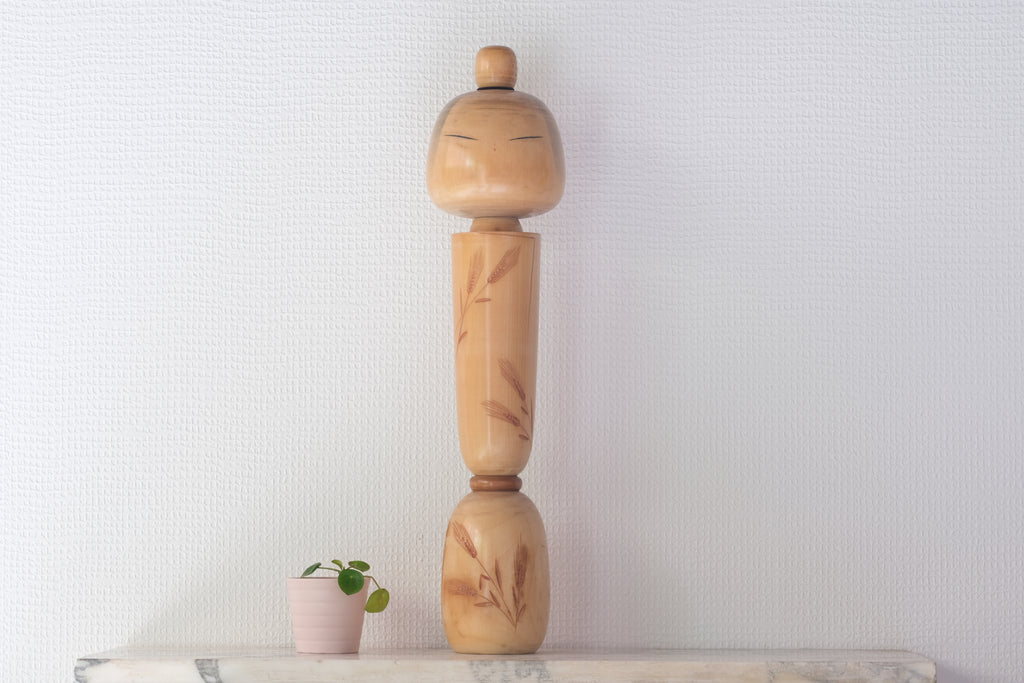 Large Vintage Creative Kokeshi By Award-Winning Kishi Sadao 岸貞夫 (1932-1998) | Titled 'Seishin No Komugi' - Spirit of the Wheat' | 49 cm