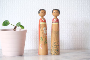 Exclusive set of Two Vintage Kijiyama Kokeshi by Takani Yohachi (1907-1994) | 11 cm