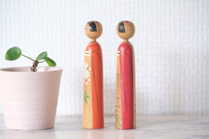 Exclusive set of Two Vintage Kijiyama Kokeshi by Takani Yohachi (1907-1994) | 11 cm