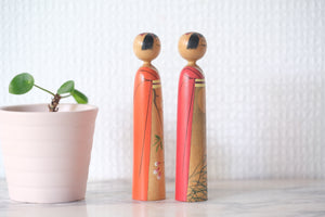 Exclusive set of Two Vintage Kijiyama Kokeshi by Takani Yohachi (1907-1994) | 11 cm