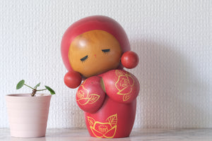 Cute Vintage Kokeshi with Pigtails by Miyashita Hajime (1940-retired) | 16 cm