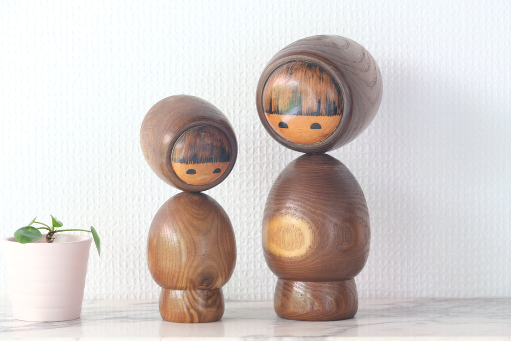 Exclusive Pair of Vintage Creative Kokeshi by Hideo Ishihara (1925-1999) | 16 cm and 20,5 cm