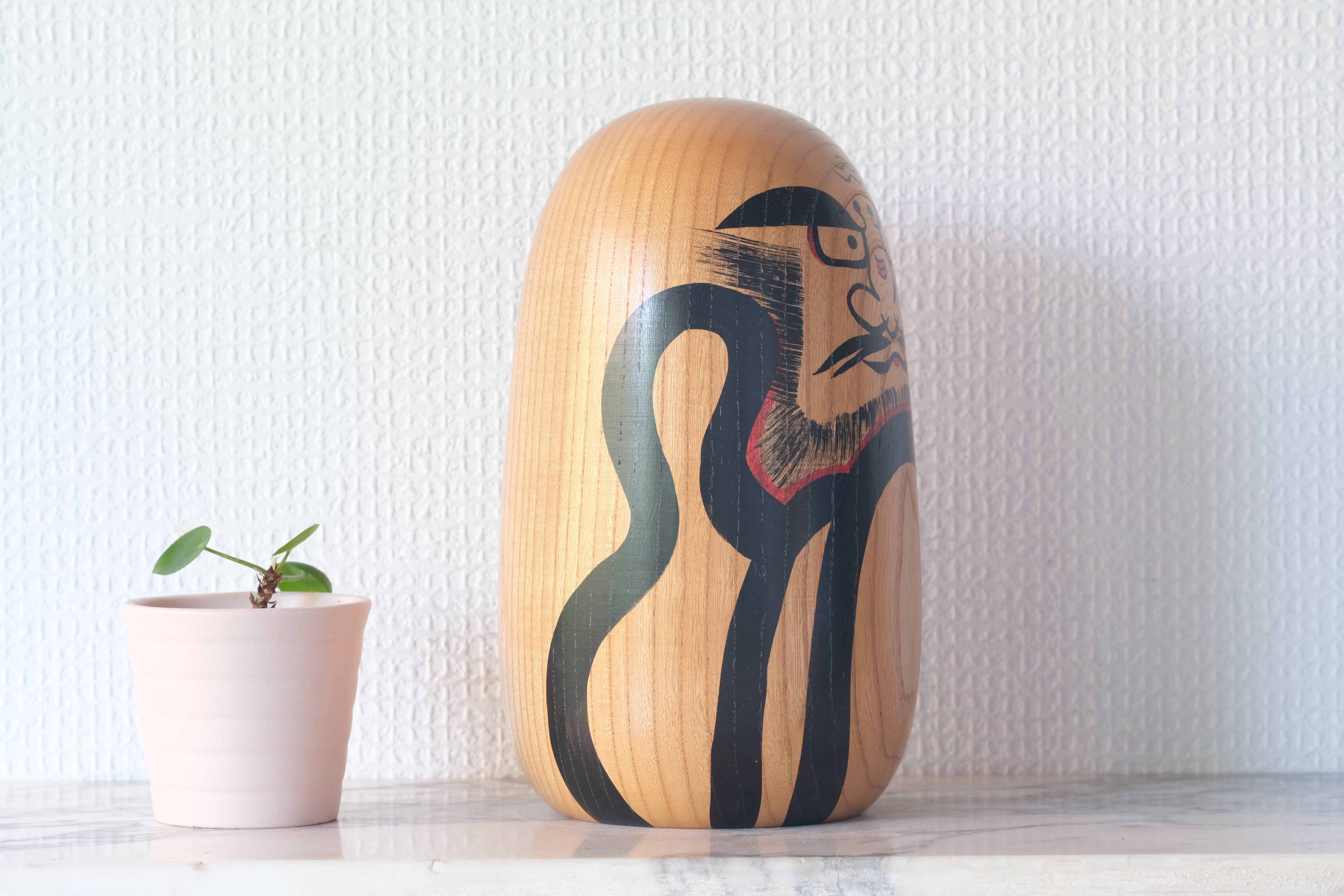 Large Vintage Daruma | Monochrome | 19 cm