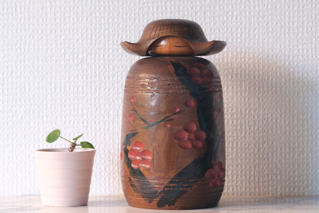 Exclusive Vintage Creative Kokeshi By Miyajima Muhitsu 宮島 無筆 (1929-) | Titled: 'Sakura - Cherry Blossom' | 20 cm