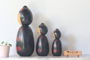 Rare Set of Three Vintage Creative Kokeshi by Watanabe Masao (1917-2007) | Titled: てんとう虫 - Ladybug | 15 cm, 18 and 27 cm