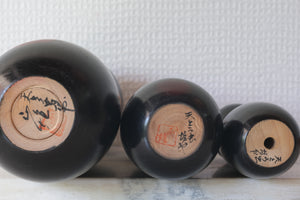 Rare Set of Three Vintage Creative Kokeshi by Watanabe Masao (1917-2007) | Titled: てんとう虫 - Ladybug | 15 cm, 18 and 27 cm