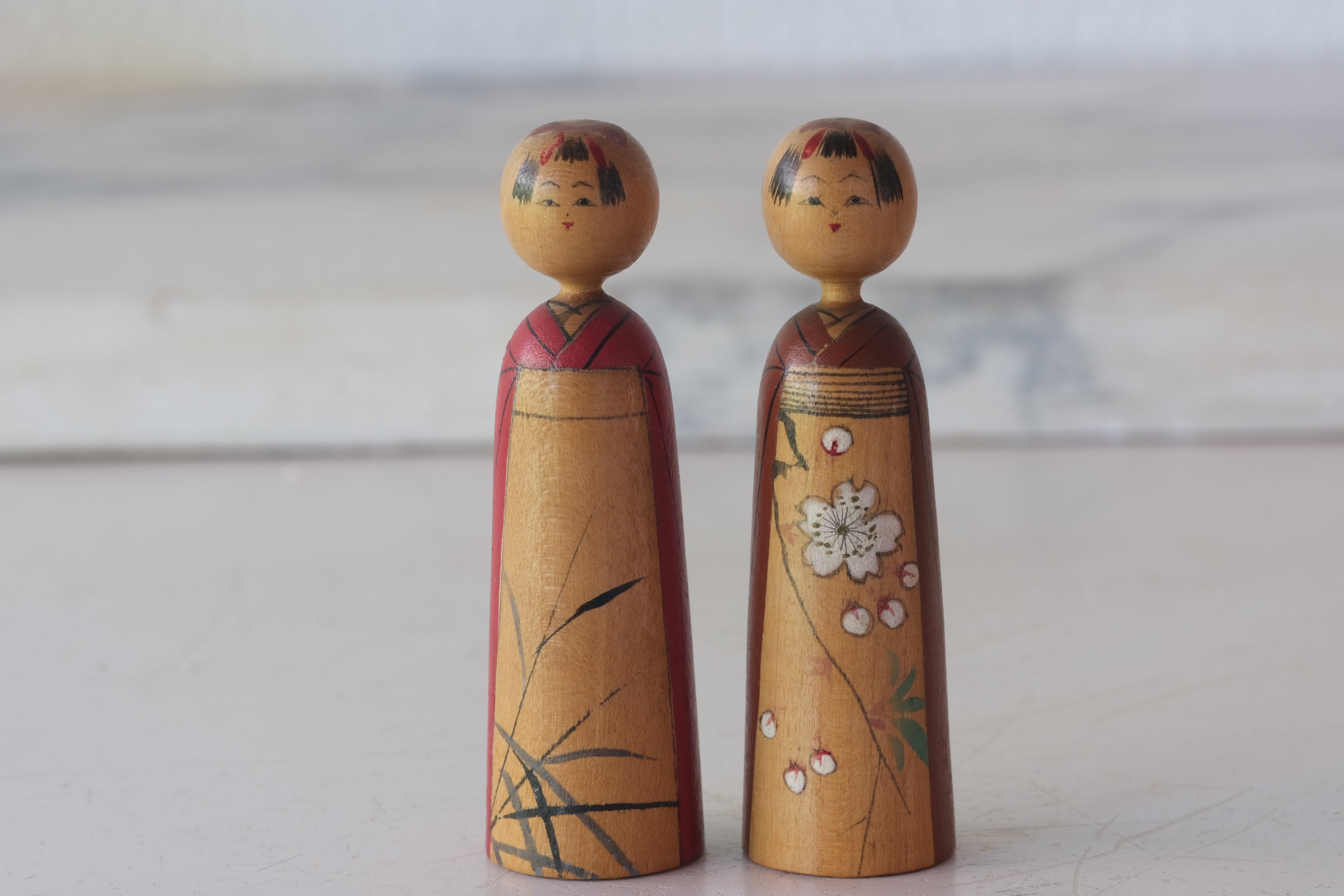 Exclusive set of Two Vintage Kijiyama Kokeshi by Takani Yohachi (1907-1994) | 7 cm