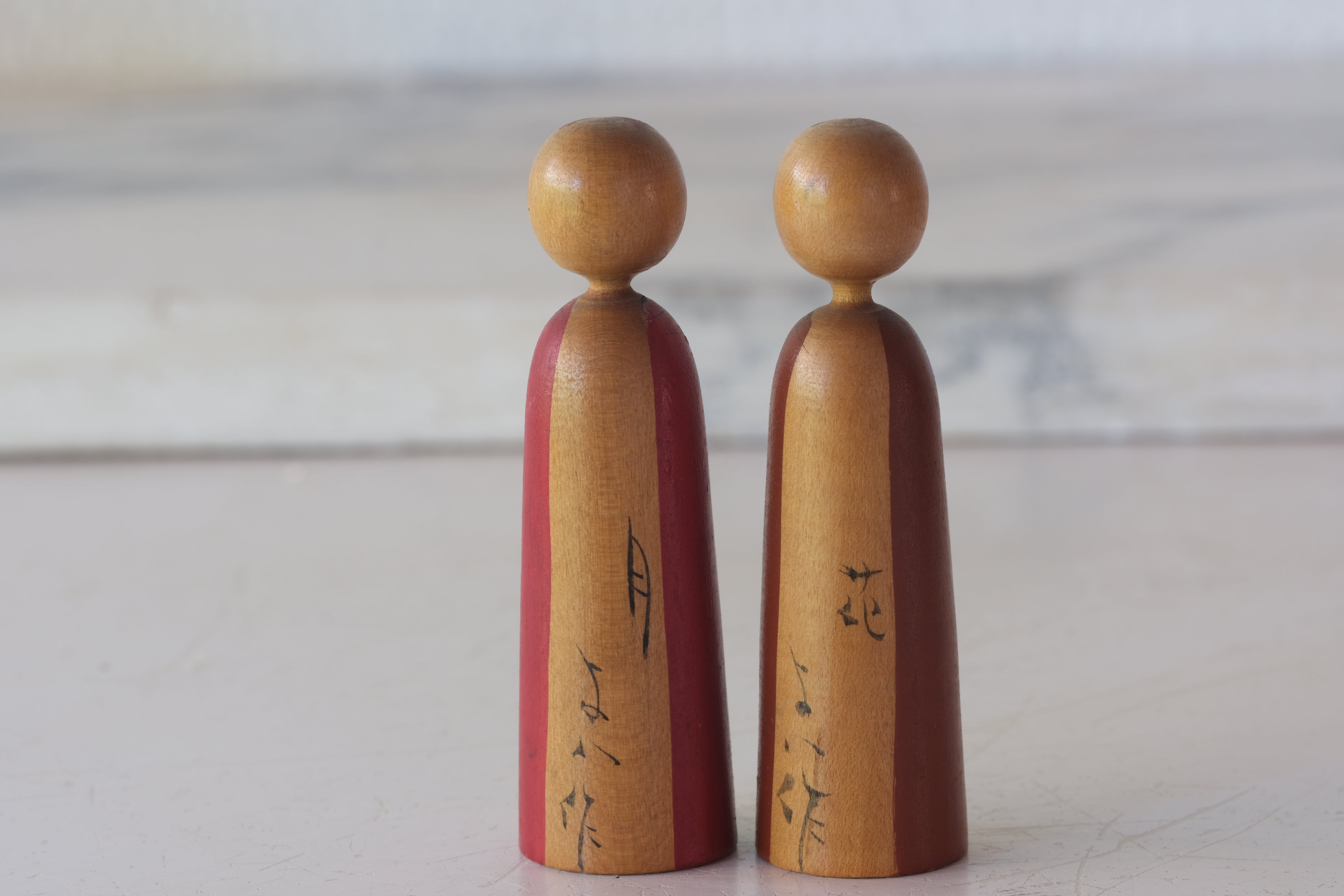 Exclusive set of Two Vintage Kijiyama Kokeshi by Takani Yohachi (1907-1994) | 7 cm