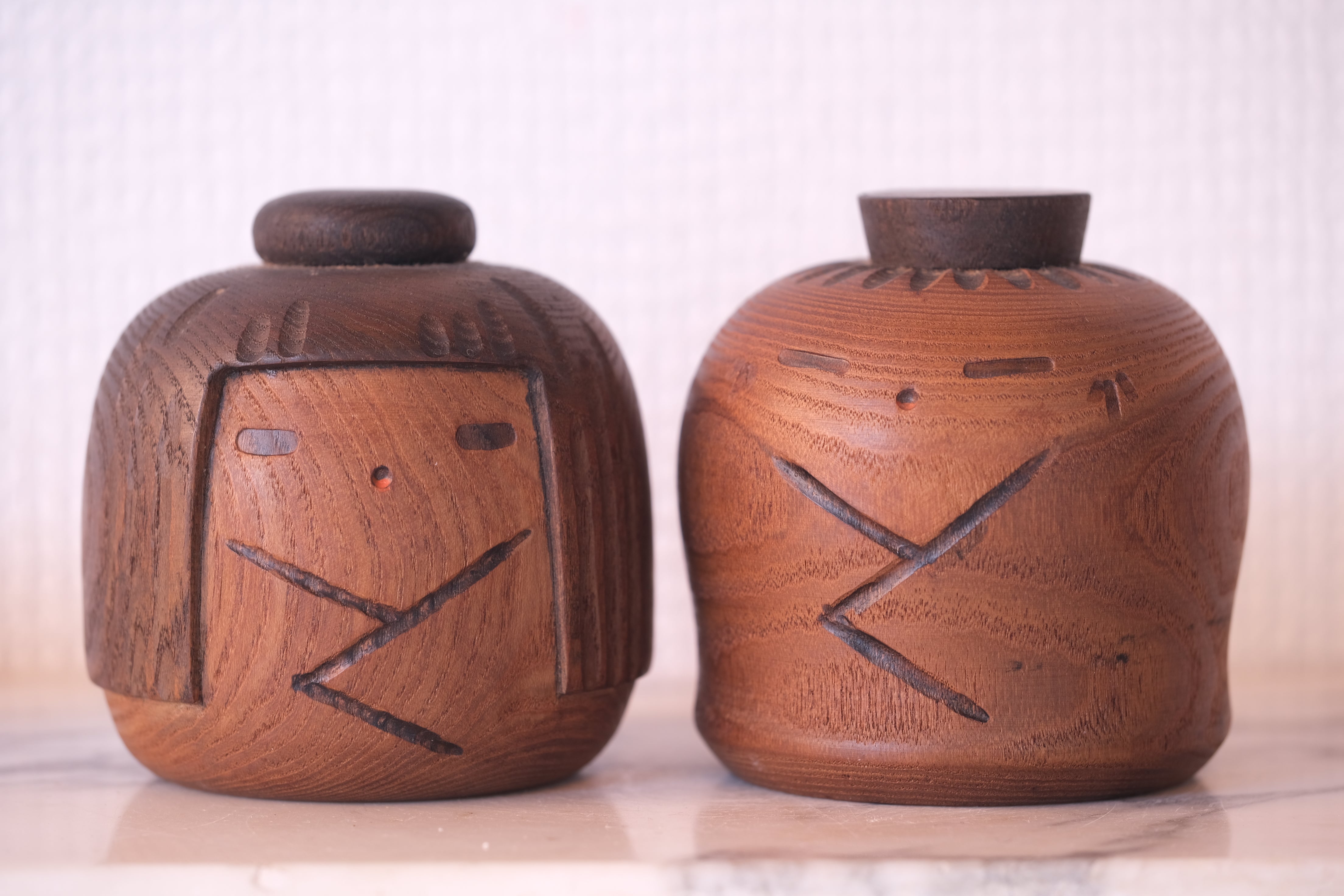 Pair of Vintage Creative Kokeshi by Sanpei Yamanaka (1926-2012) | Both 8,5 cm