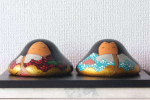 Exclusive Pair of Vintage Creative Kokeshi by Toshio Sekiguchi (1947-) | Titled: 'Kaen - Flower Garden' | 6 cm