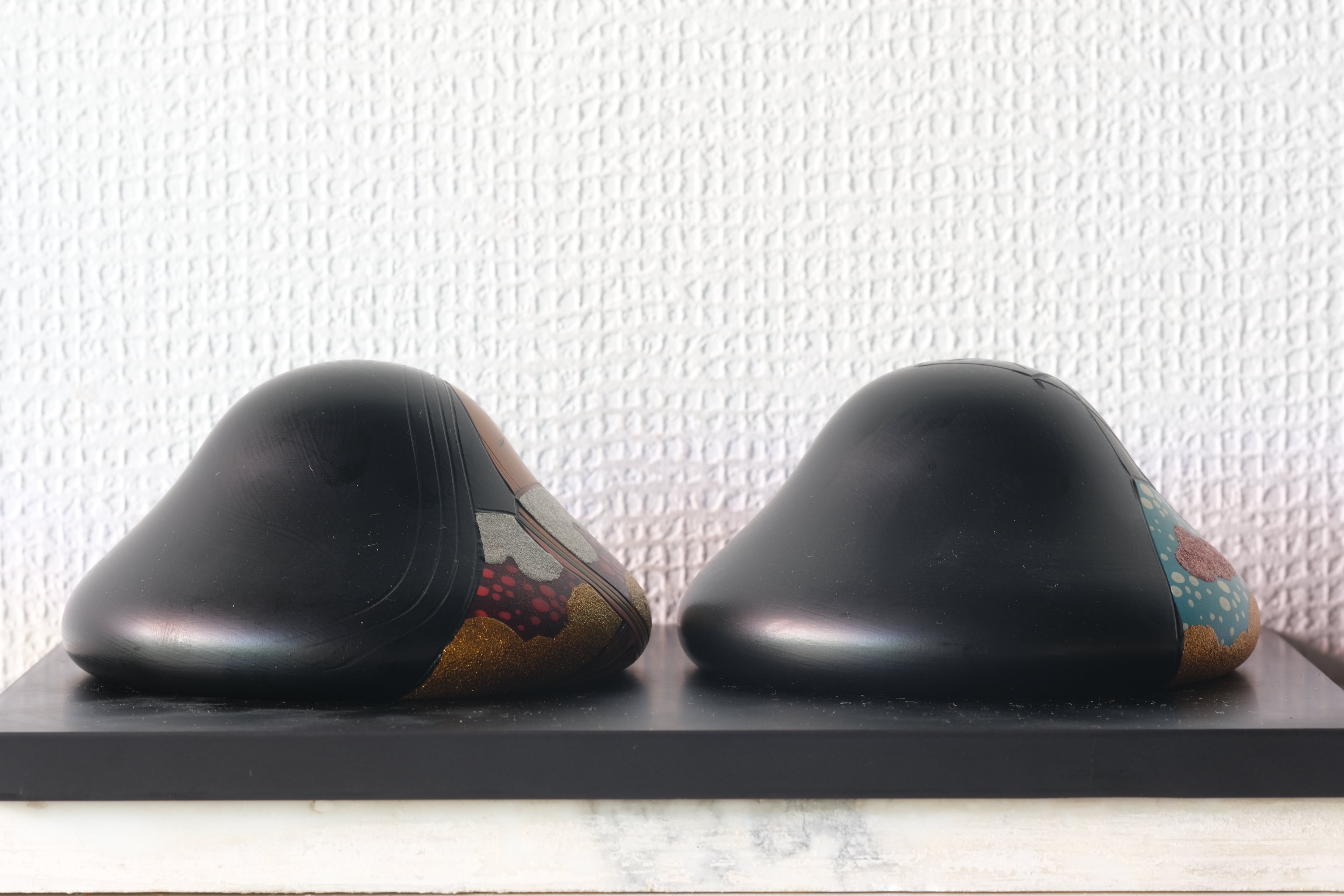 Exclusive Pair of Vintage Creative Kokeshi by Toshio Sekiguchi (1947-) | Titled: 'Kaen - Flower Garden' | 6 cm