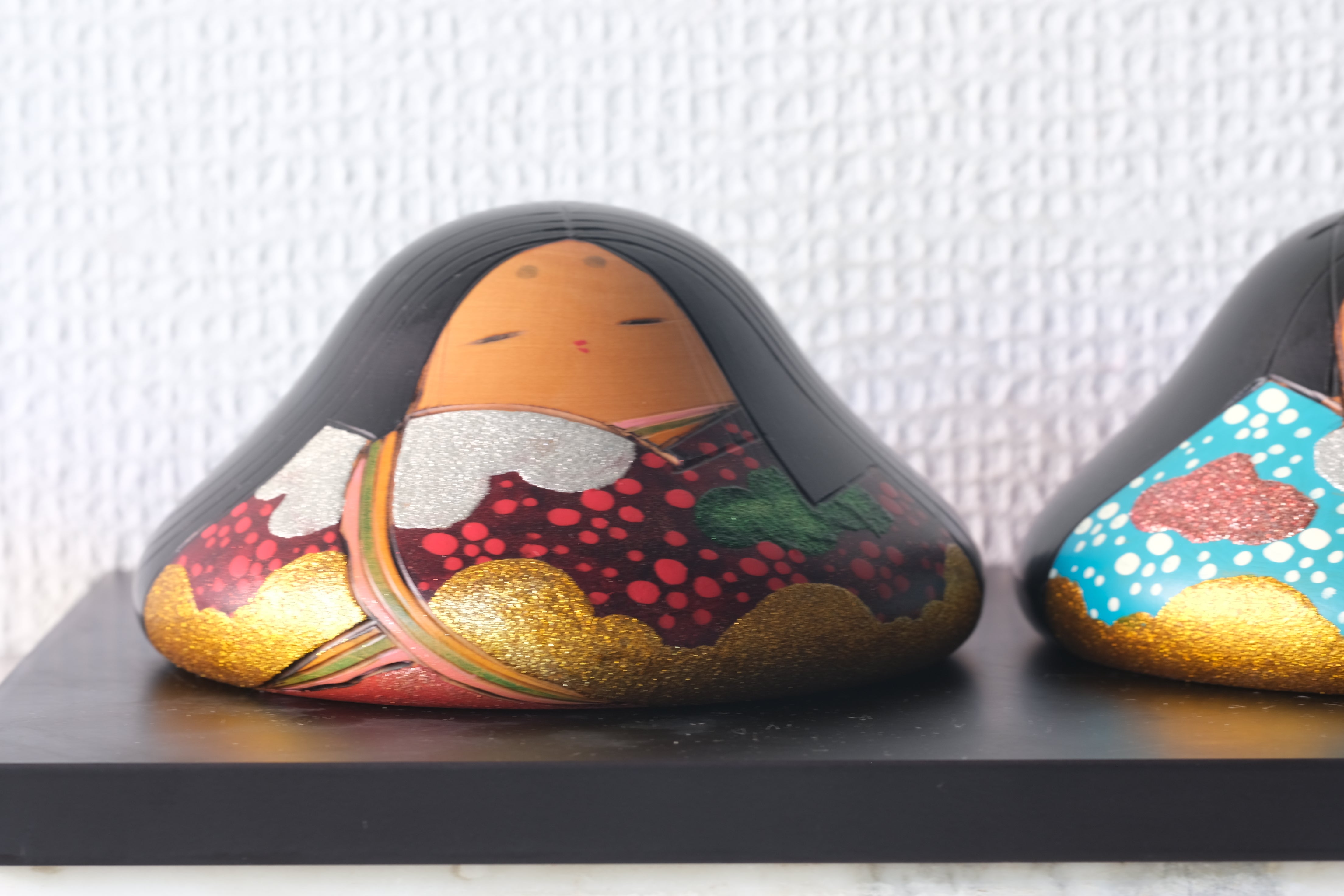 Exclusive Pair of Vintage Creative Kokeshi by Toshio Sekiguchi (1947-) | Titled: 'Kaen - Flower Garden' | 6 cm