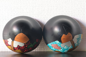 Exclusive Pair of Vintage Creative Kokeshi by Toshio Sekiguchi (1947-) | Titled: 'Kaen - Flower Garden' | 6 cm