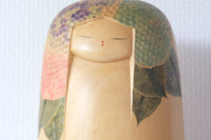 Exclusive Vintage Sosaku Kokeshi by Watanabe Yuji 渡辺雄二 (1951-) | Title: あじさい - Hydrangea | With Original Box | 26 cm