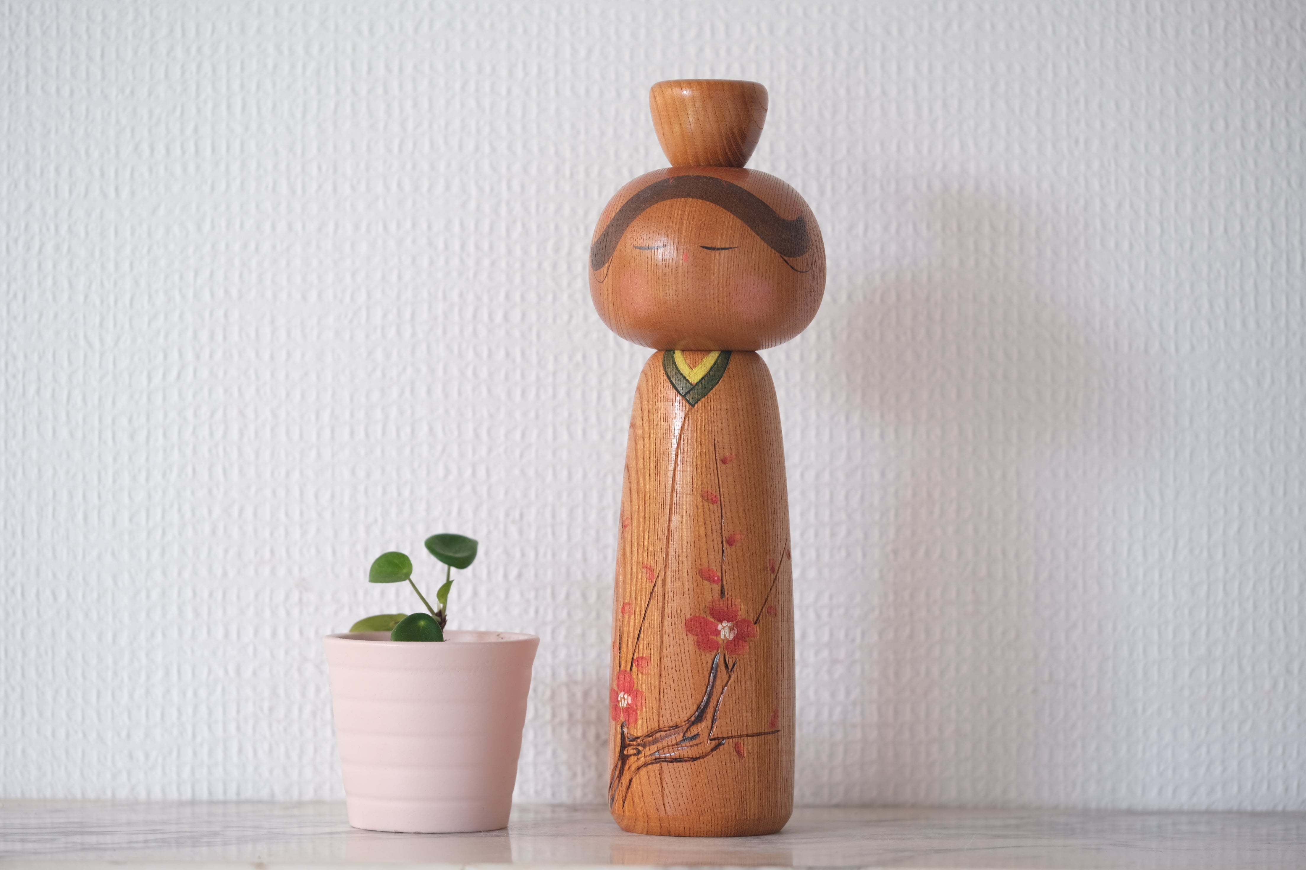 Vintage Sosaku Kokeshi With Plum Tree Flower Motif By Takeda Daisuke | 23 cm