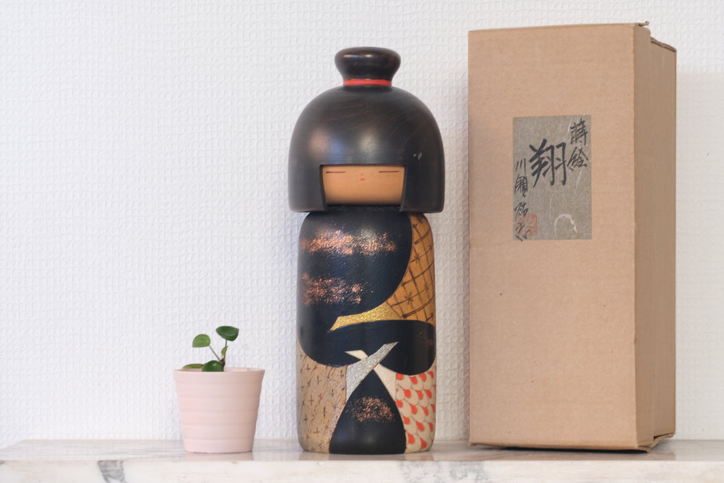 Vintage Gumma Kokeshi With Cranes By Yuji Kawase 川瀬祐志作 (1938-) | With Original Box | 29,5 cm