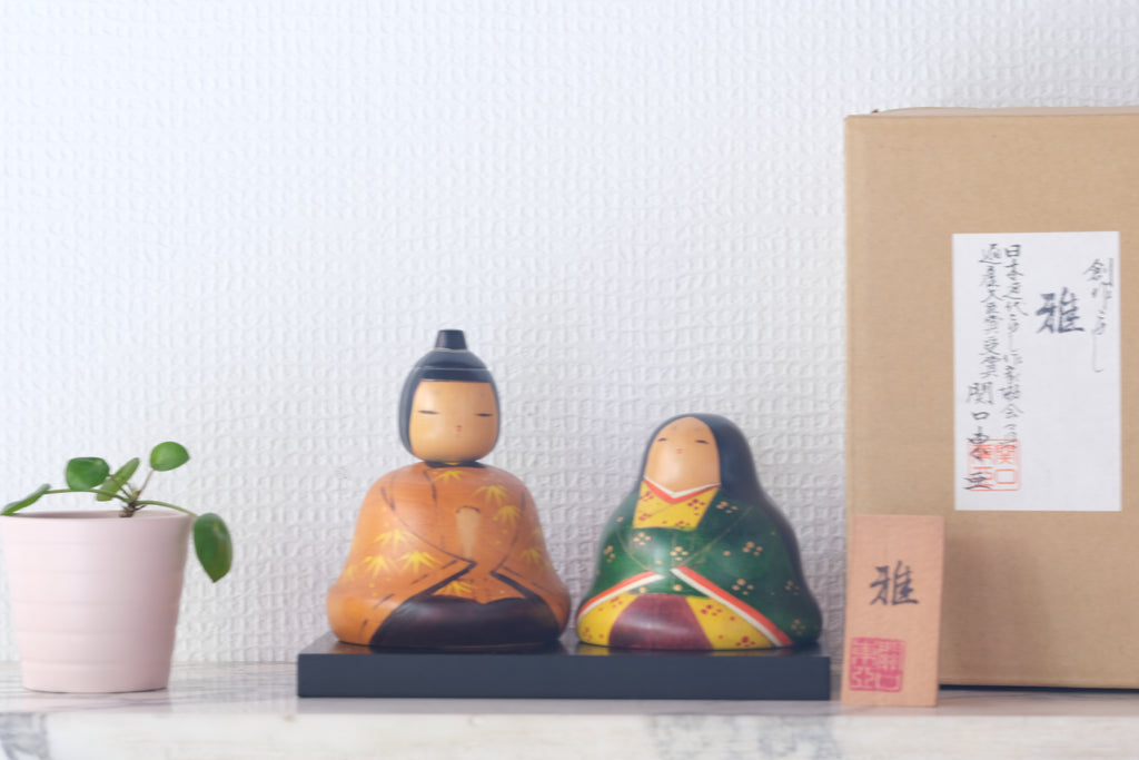 Pair of Vintage Creative Kokeshi by Toa Sekiguchi (1942-) | With Original Box | 8 cm and 10,5 cm