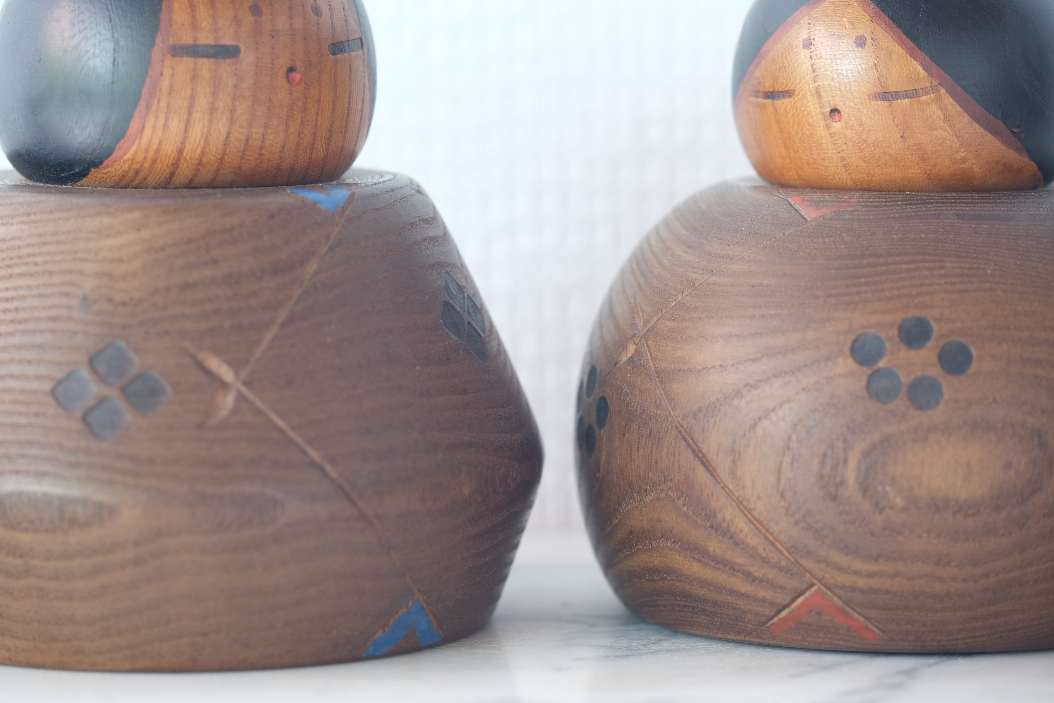 Exclusive Pair of Vintage Creative Kokeshi by Sanpei Yamanaka (1926-2012) | 12 cm and 12,5 cm