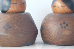 Exclusive Pair of Vintage Creative Kokeshi by Sanpei Yamanaka (1926-2012) | 12 cm and 12,5 cm