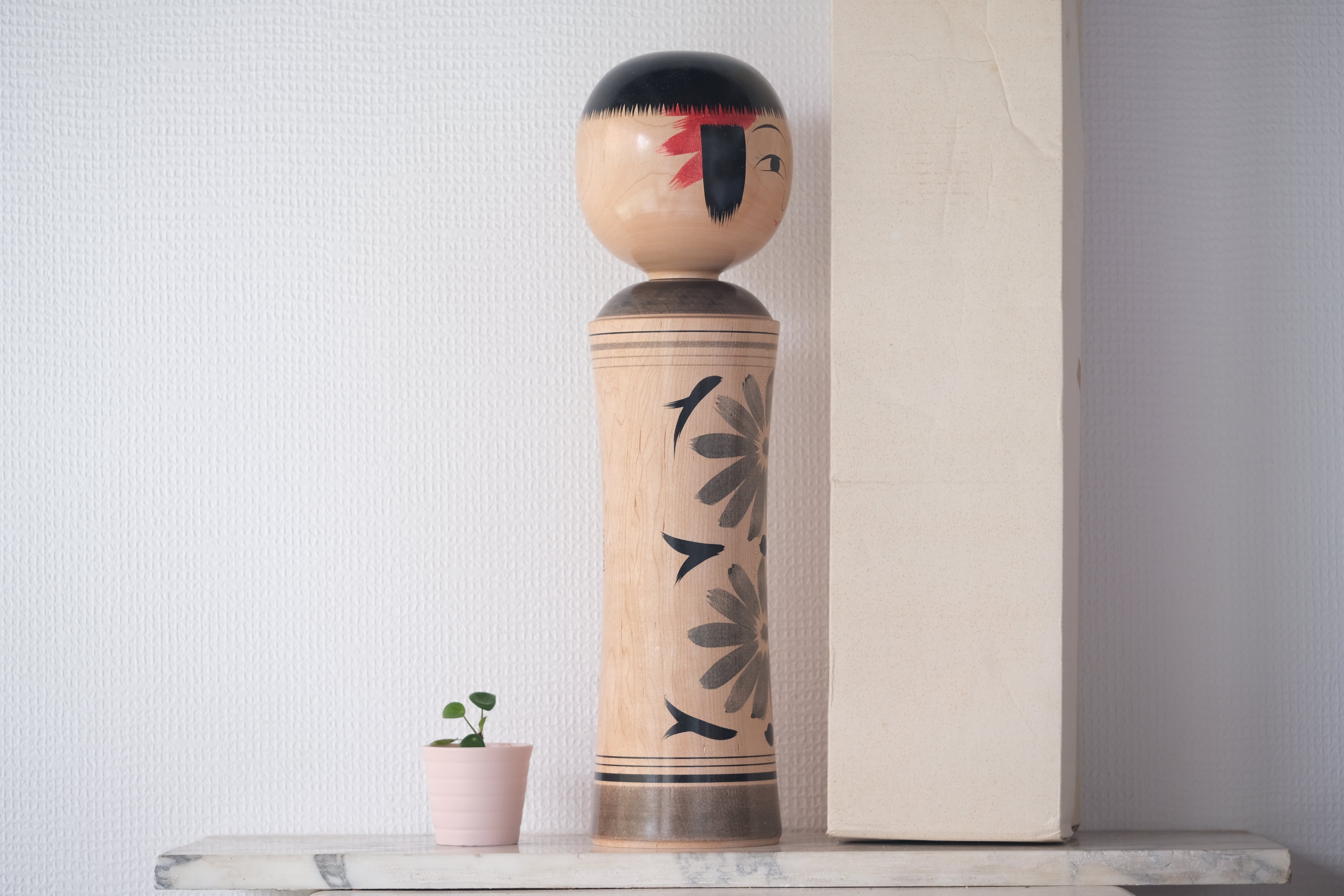 Rare Large Vintage Traditional Ginzan Kokeshi | Birth Kokeshi | Monochome | 47 cm