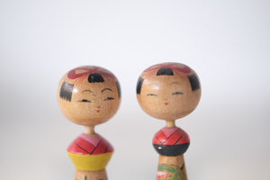 Exclusive set of Two Vintage Kijiyama Kokeshi by Takani Yohachi (1907-1994) | 9 cm