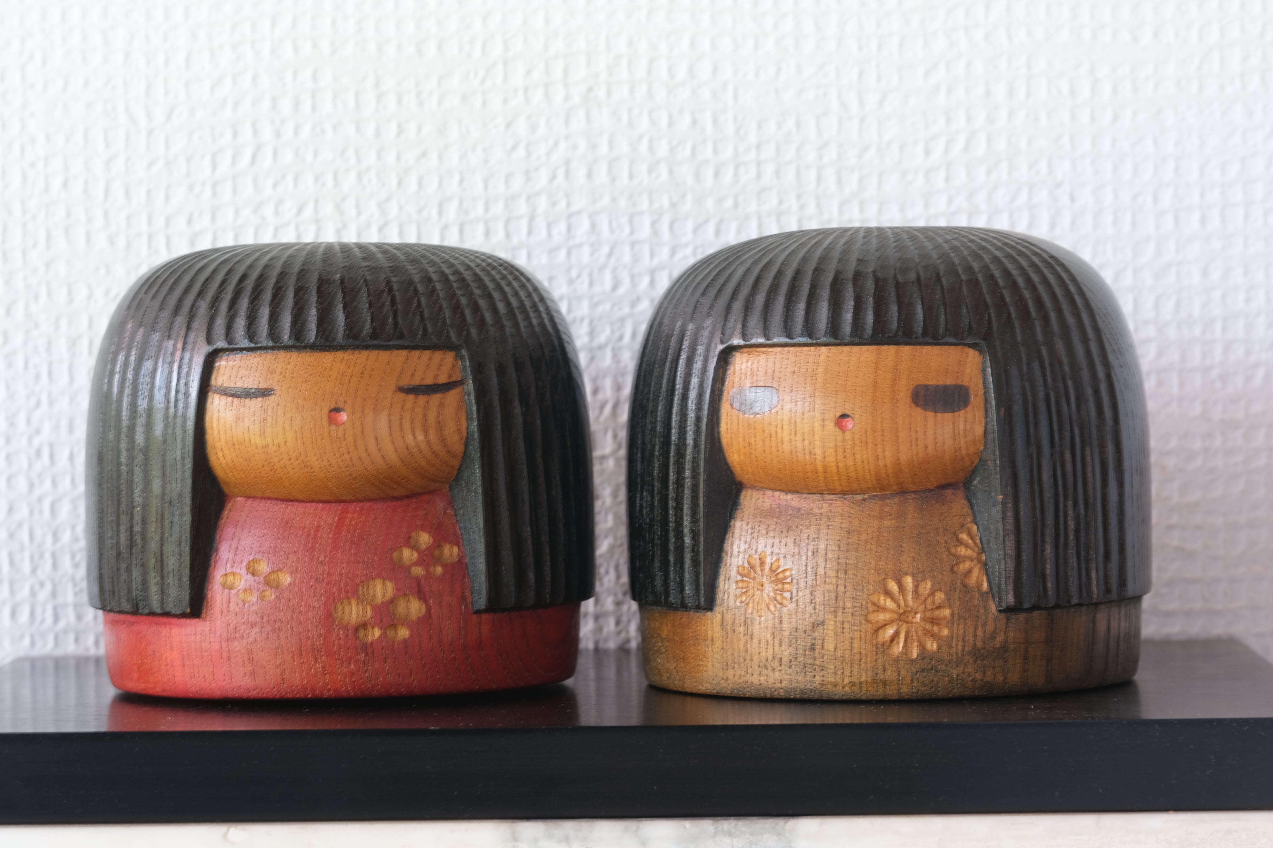 Rare Pair of Vintage Creative Kokeshi by Sanpei Yamanaka (1926-2012) | 9,5 cm and 10 cm