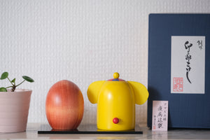 Amabie and Paota Kokeshi by Usaburo | With Original Box | 7 cm and 8 cm