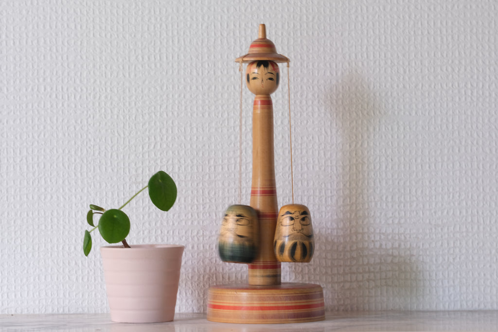 Rare Vintage Kokeshi Carousel with Daruma | 24 cm