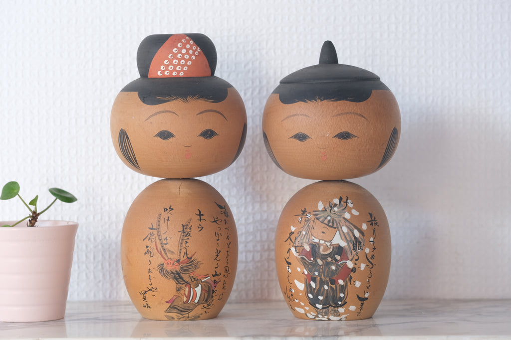 A lovely couple of Vintage Creative Kokeshi | 17 cm and 17,5 cm