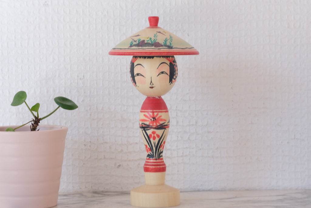 Rare Traditional Kokeshi with Hat | 14 cm