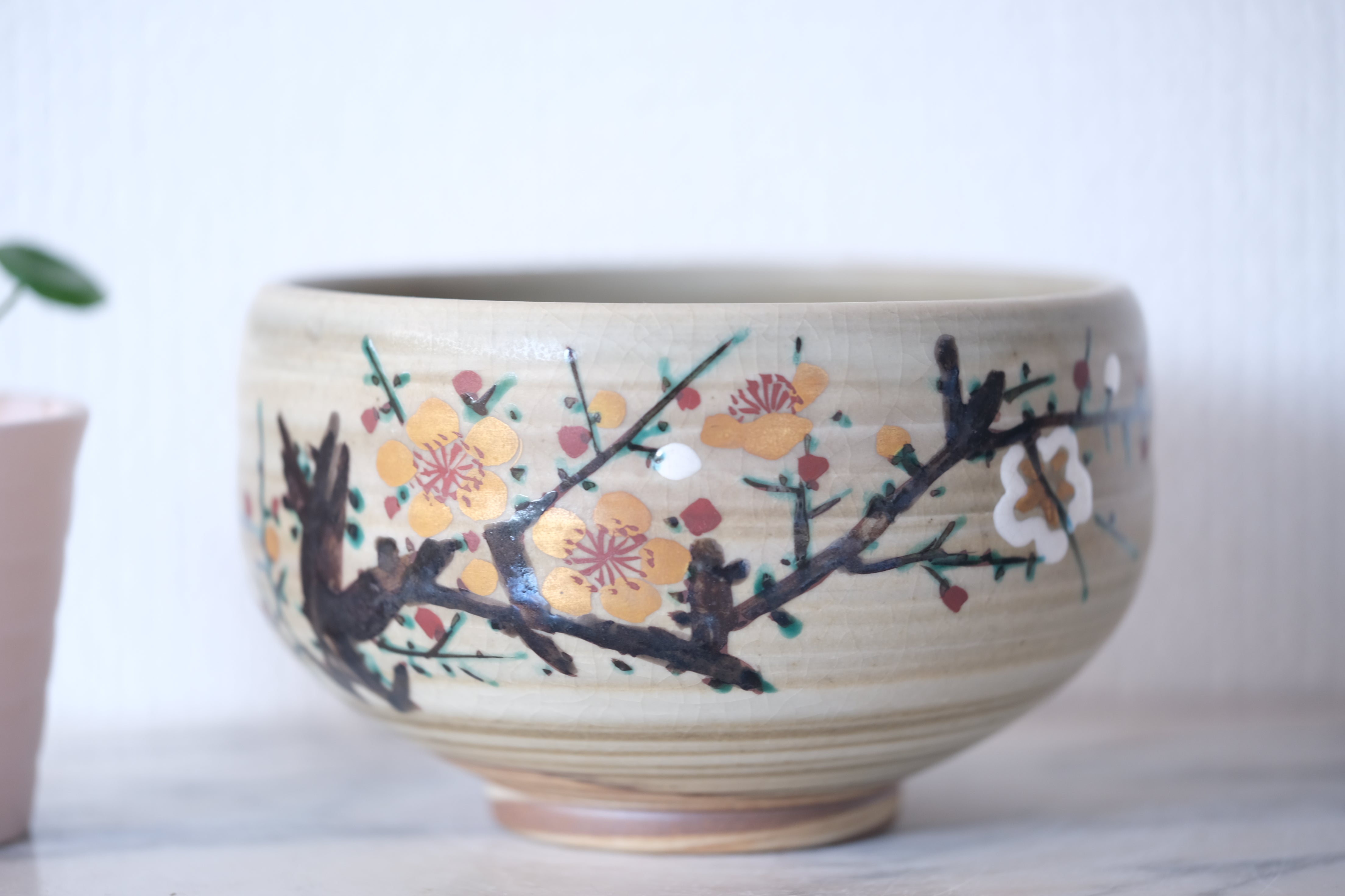 Japanese Ceramic Tea Bowl with Blossoms by Tera Toshiro 寺利郎 (1916-1989) | 8 cm