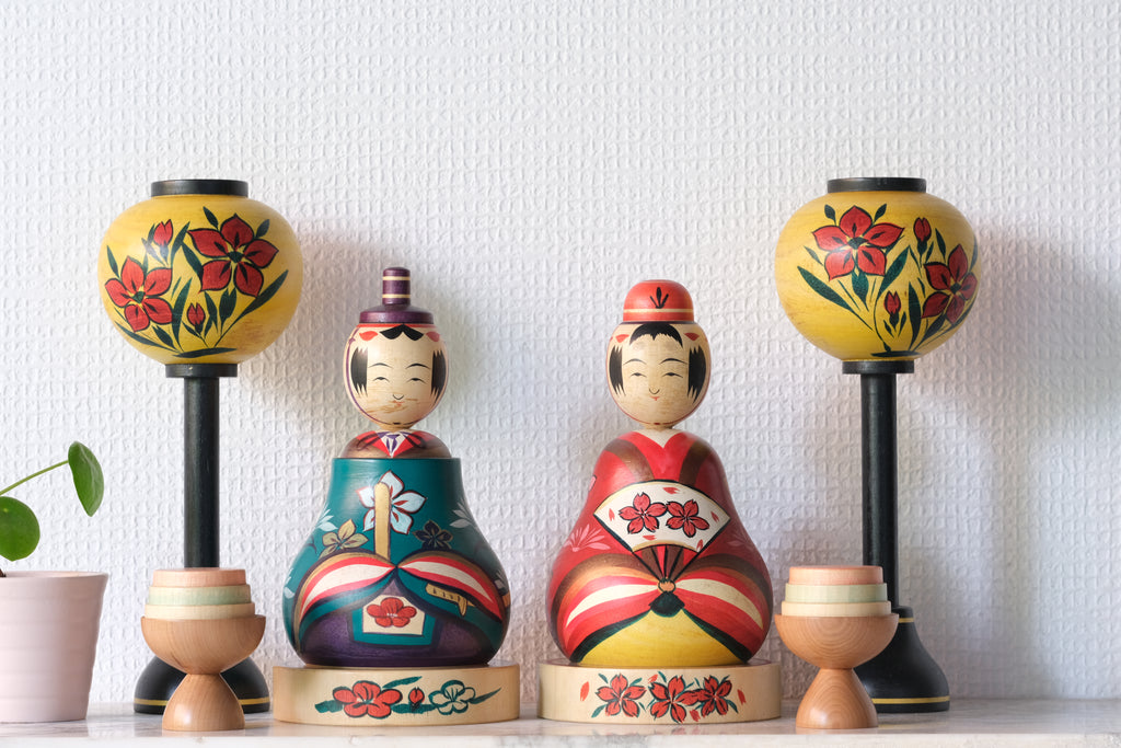 Vintage Sosaku Kokeshi Set by Norinao Takahashi 高橋宣直 | 18 cm and 19 cm